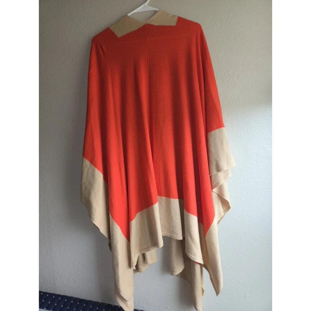Ralph Lauren Tan and Orange Colorblock Knit Wool Blend Shawl - One Size